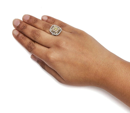 14K Tri-Toned Gold 1.00 Cttw Yellow Diamond Halo and Milgrain Cocktail Cluster Ring (Yellow/G-H Color, SI1-SI2 Clarity) - Ring Size 7 WEM Support (www.WEM.support)