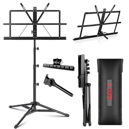 Suporte Musical 5Core para Partituras Portátil Tripé Ajustável e Dobrável Porta-Notas Preto Superior WEM Support (www.WEM.support)