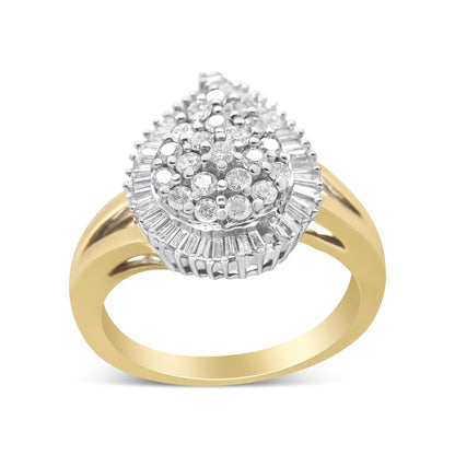 14K Yellow and White Gold 1.00 Cttw Round and Baguette-Cut Diamond Ballerina Cocktail Ring (H-I Color, SI2-I1 Clarity) WEM Support (www.WEM.support)