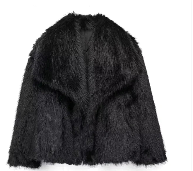 Winter Plush Coat Fashion Thicken Lapel Outwear Casual Long Sleeve Tops Women's Clothing WEM Support (www.WEM.support)
