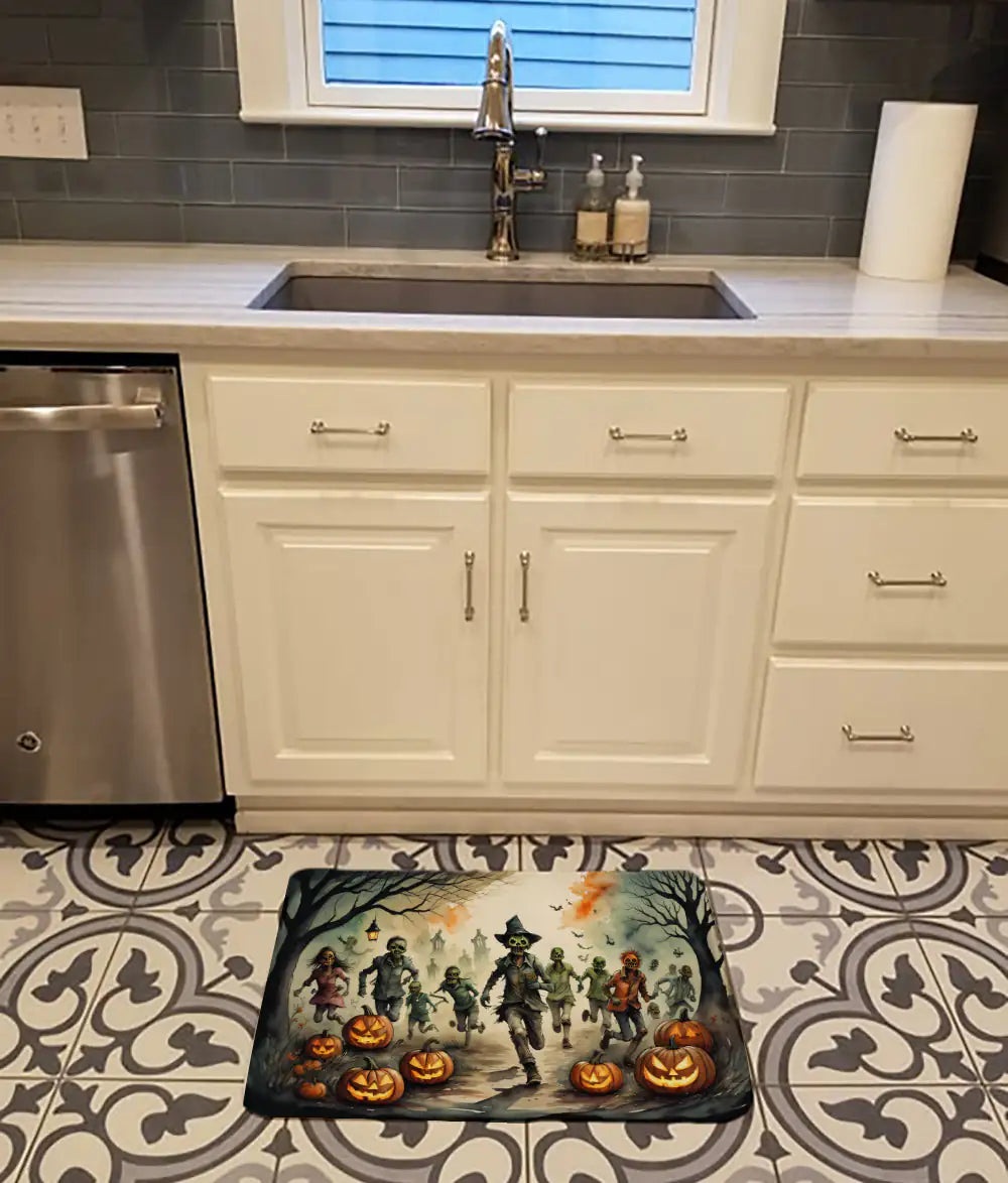 Zombies Spooky Halloween Memory Foam Kitchen Mat WEM Support (www.WEM.support)