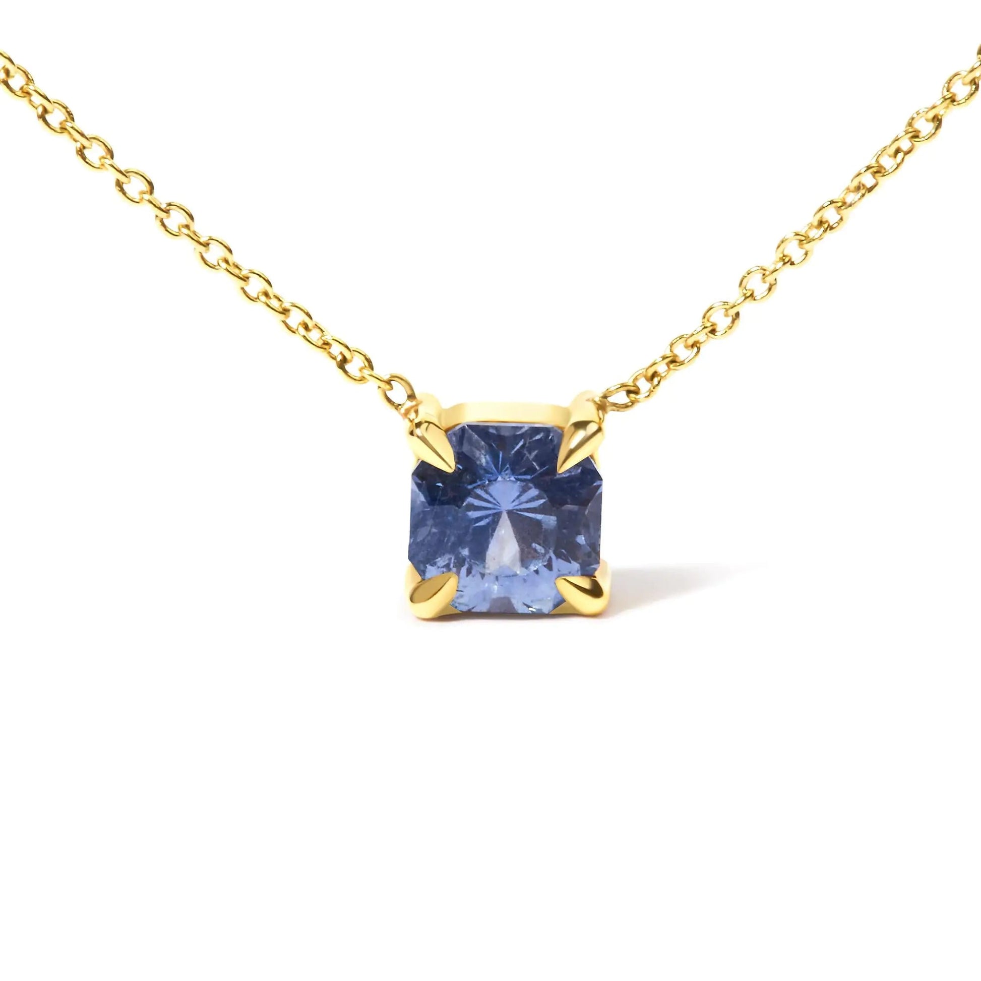 14k Yellow Gold 4/5 Cttw Natural Cushion Cut Blue Sapphire Solitaire Pendant Necklace - 15-16 Inches Adjustable WEM Support (www.WEM.support)