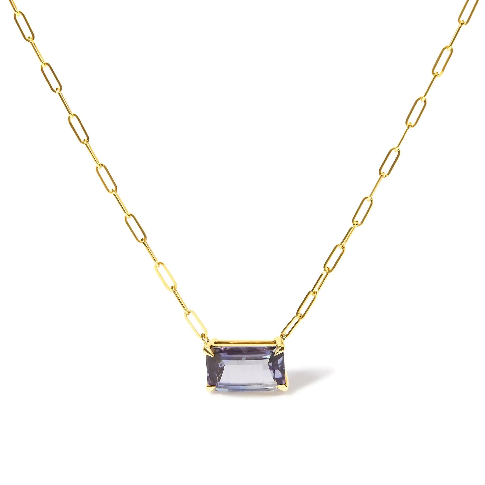 14K Yellow Gold Natural 2 7/8 Cttw Pixel Cut Emerald Bicolor Tanzanite Pendant Necklace with Paperclip Chain - 18 Inches WEM Support (www.WEM.support)