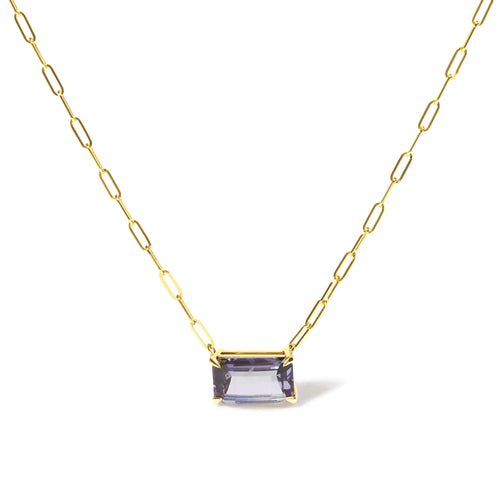 14K Yellow Gold Natural 2 7/8 Cttw Pixel Cut Emerald Bicolor Tanzanite Pendant Necklace with Paperclip Chain - 18 Inches WEM Support (www.WEM.support)