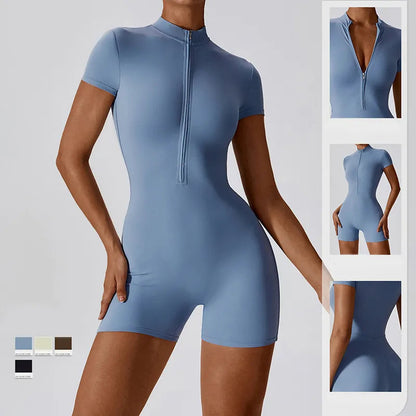 Zipper Short Sleeve Yoga Jumpsuit Women WEM Support (www.WEM.support)