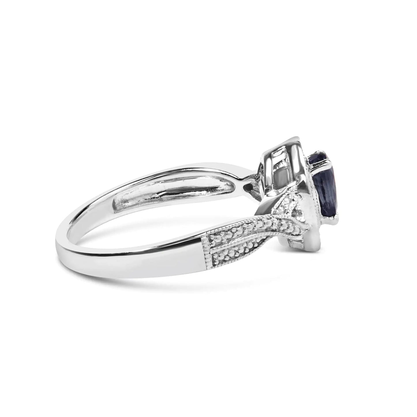 .925 Sterling Silver 6x4mm Pear Sapphire Gemstone with Diamond Accent Fashion Halo Ring (H-I Color, SI1-SI2 Clarity) WEM Support (www.WEM.support)