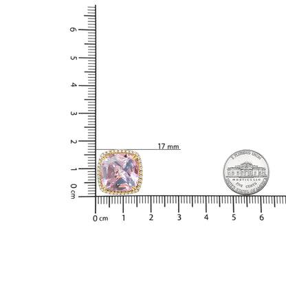 18K Rose and White Gold 9/10 Cttw Round Diamond and 15mm Cushion Cut Rose De France Pink Amethyst Gemstone Clip On Stud Earring (G-H Color, SI1-SI2 Clarity) WEM Support (www.WEM.support)