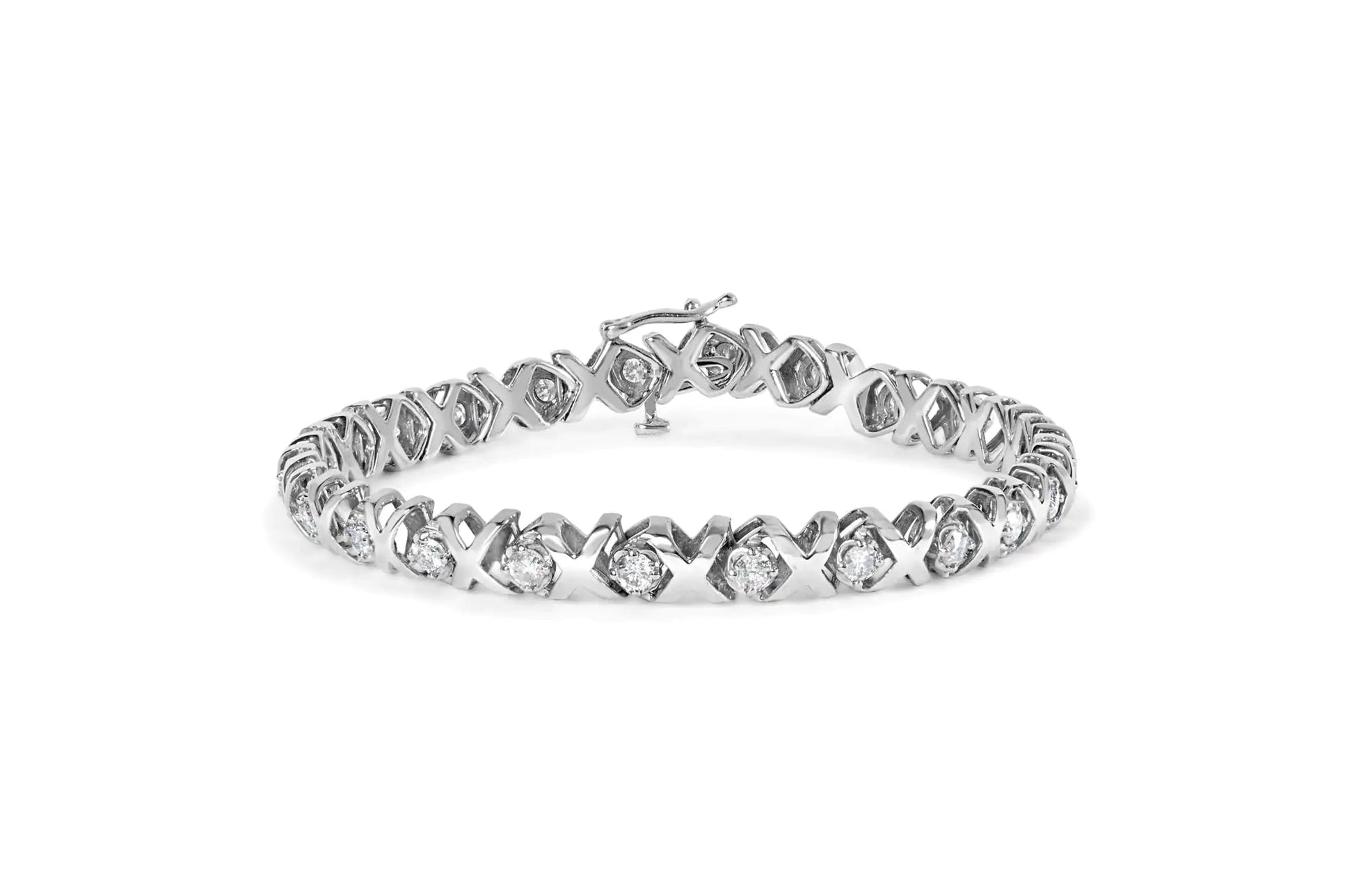 10k White Gold 2.00 Cttw Round-Cut Diamond "XOXO" Link 7" Bracelet (I-J Color, I2-I3 Clarity) WEM Support (www.WEM.support)