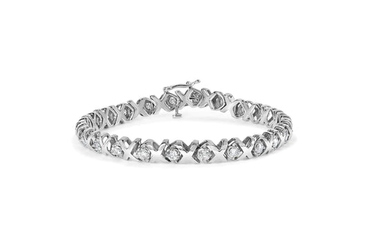 10k White Gold 2.00 Cttw Round-Cut Diamond "XOXO" Link 7" Bracelet (I-J Color, I2-I3 Clarity) WEM Support (www.WEM.support)