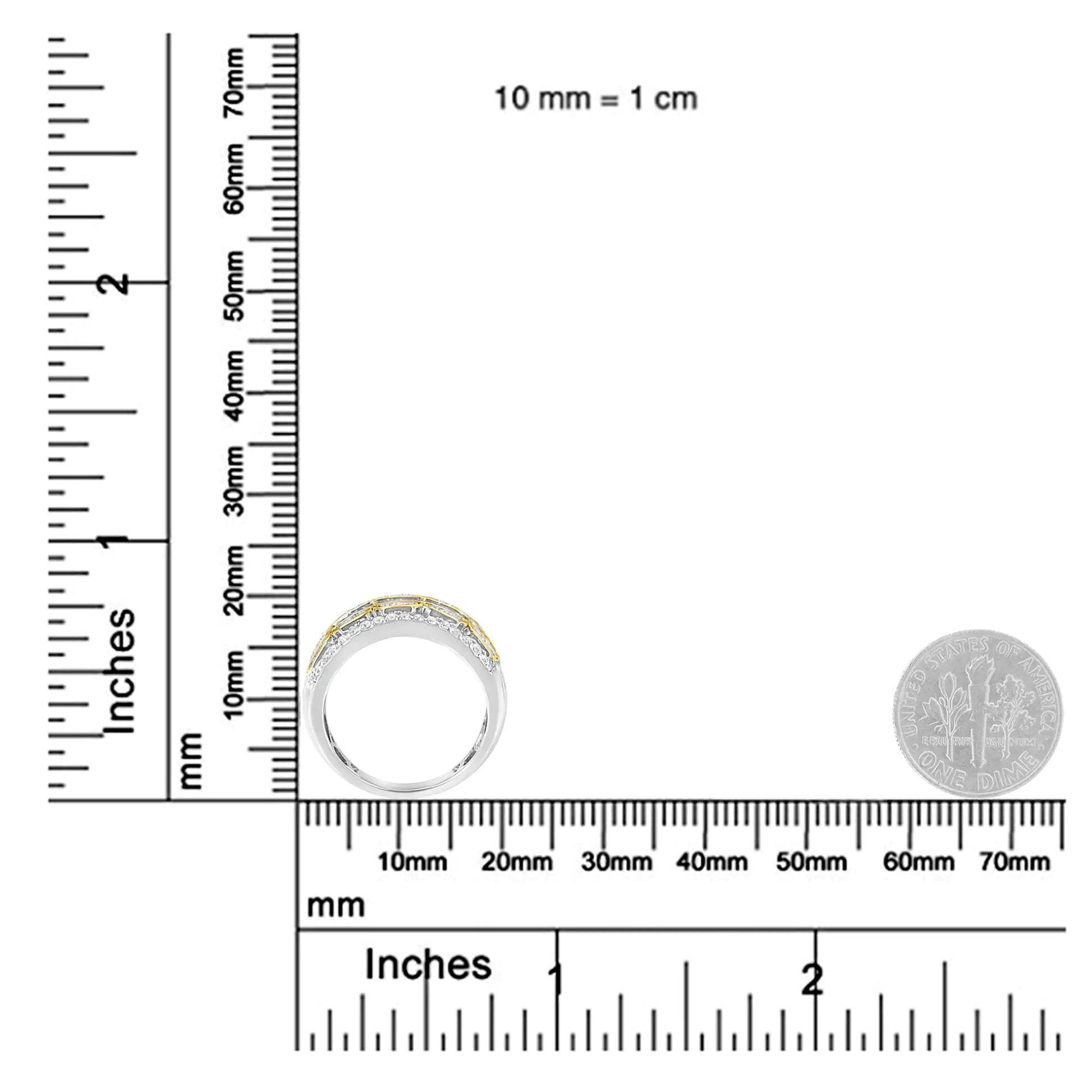 10K White and Yellow Gold 1.00 Cttw Baguette and Round cut Diamond Art Deco Multi-Row Ring Band (I-J Color, I1-I2 Clarity) WEM Support (www.WEM.support)