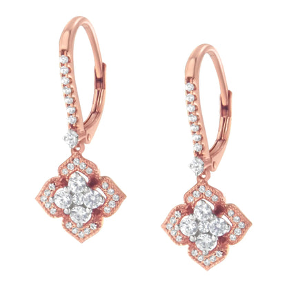 10K Rose Gold 3/4 Cttw Diamond Flower Drop Dangle Earring (I-J Color, I1-I2 Clarity) WEM Support (www.WEM.support)