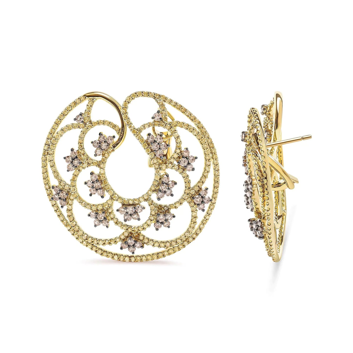 14K Yellow Gold 4 7/8 Cttw Fancy Colored Diamond Sun and Stars Open Hoop Earrings (Fancy Color, I1-I2 Clarity) WEM Support (www.WEM.support)