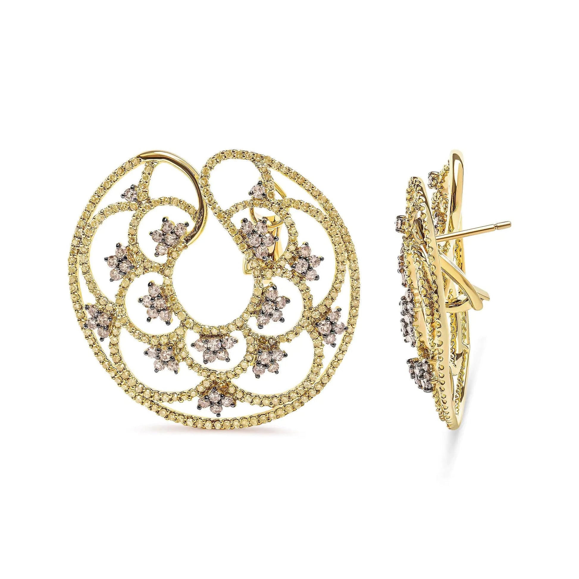 14K Yellow Gold 4 7/8 Cttw Fancy Colored Diamond Sun and Stars Open Hoop Earrings (Fancy Color, I1-I2 Clarity) WEM Support (www.WEM.support)