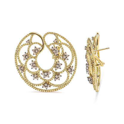14K Yellow Gold 4 7/8 Cttw Fancy Colored Diamond Sun and Stars Open Hoop Earrings (Fancy Color, I1-I2 Clarity) WEM Support (www.WEM.support)