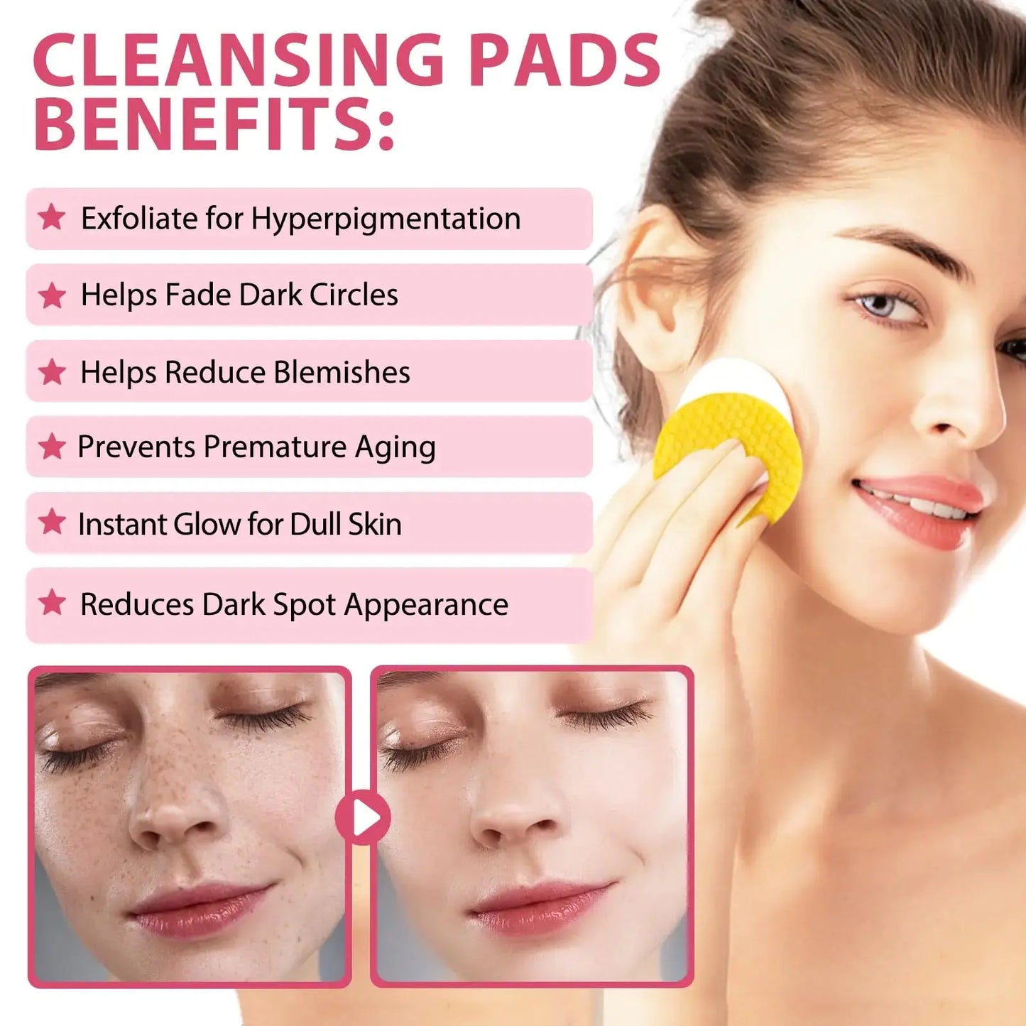Turmeric Face Scrub Pads, 80pcs Turmeric Kojic Acid Cleansing Pads with Vitamin B5, Vitamin C Turmeric, Face Pads, Sugar Turmeric Cleansing Pads for Face 40 Count (Pack of 2) My Store