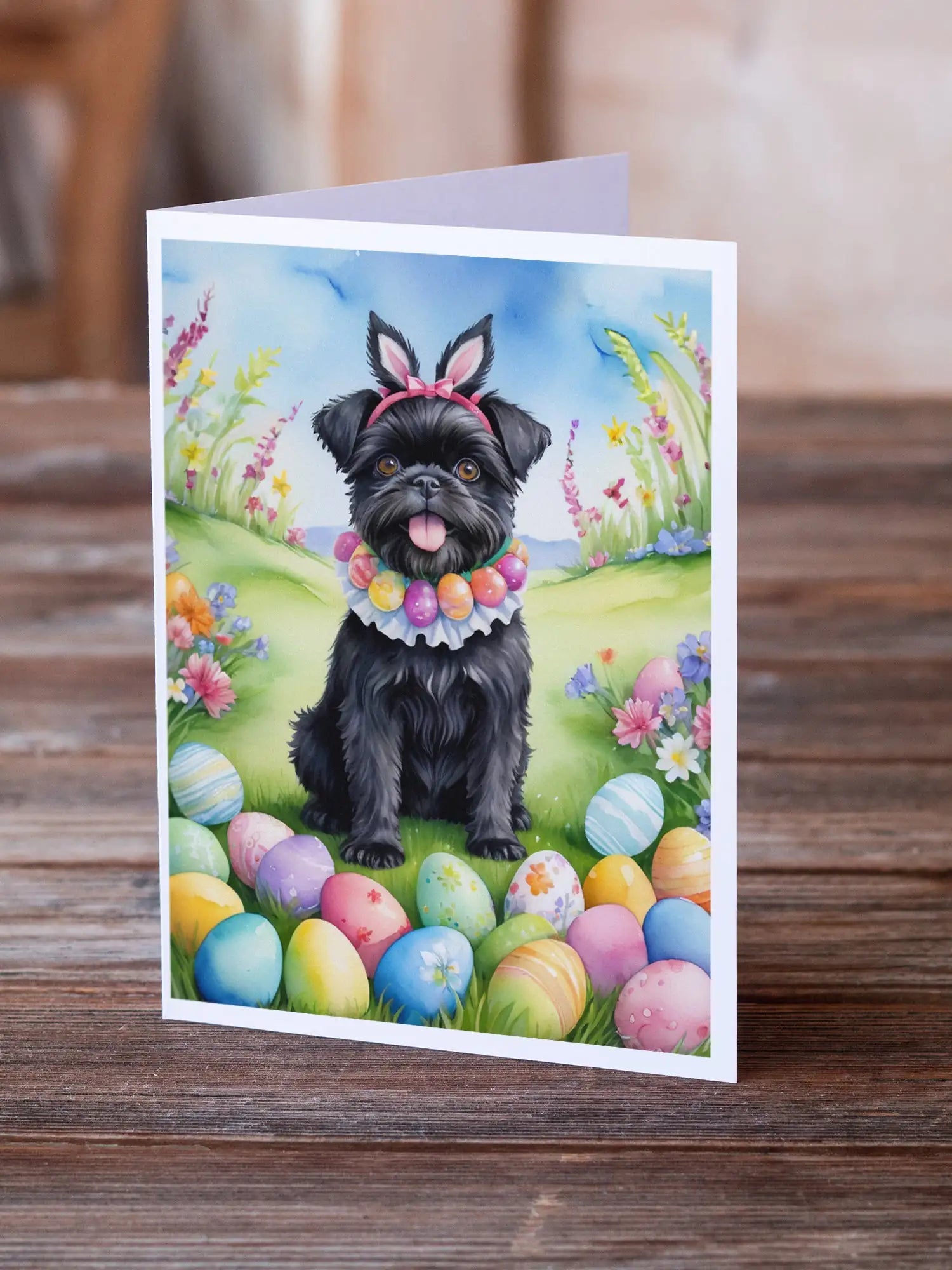 Affenpinscher Easter Egg Hunt Greeting Cards Pack of 8 WEM Support (www.WEM.support)