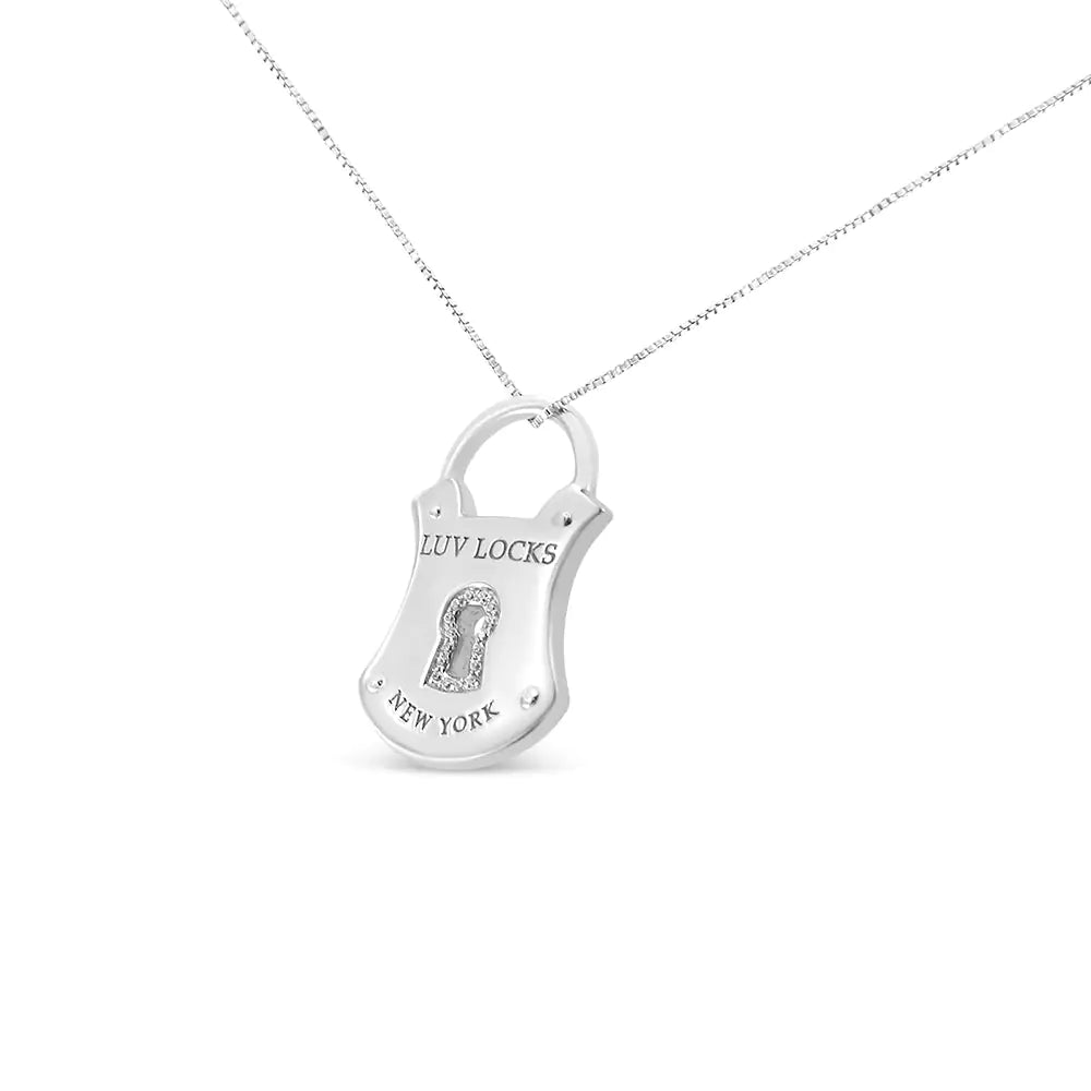 .925 Sterling Silver 1/10 Cttw Diamond Lock Pendant 18" Necklace (H-I Color, I1-I2 Clarity) WEM Support (www.WEM.support)