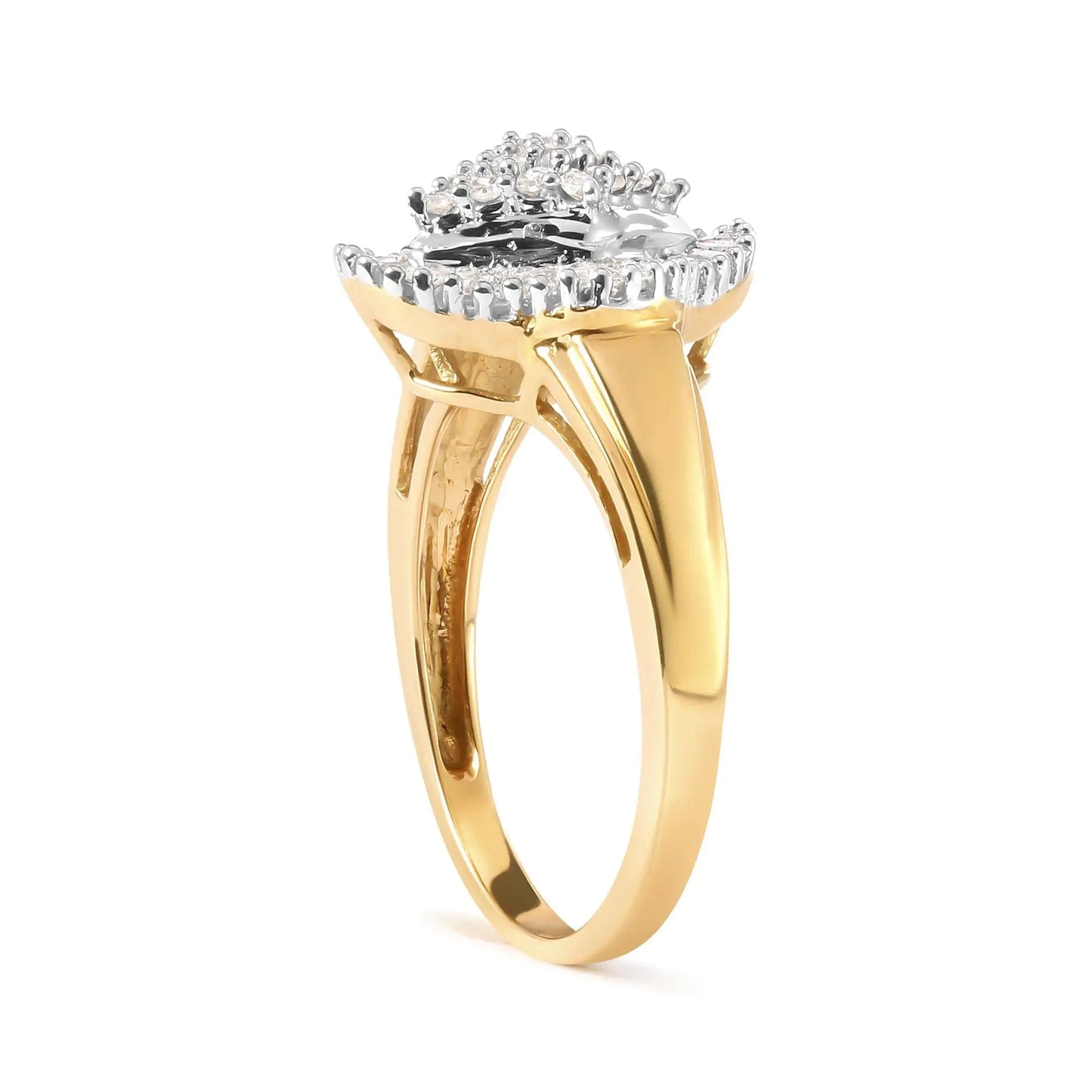 10K Yellow Gold 1/2 Cttw Round And Baguette-cut Diamond Rhombus Head and Halo Ring (I-J Color, I1-I2 Clarity) WEM Support (www.WEM.support)