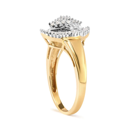 10K Yellow Gold 1/2 Cttw Round And Baguette-cut Diamond Rhombus Head and Halo Ring (I-J Color, I1-I2 Clarity) WEM Support (www.WEM.support)