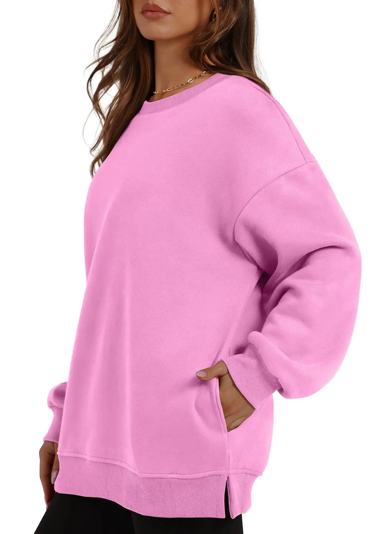 WIHOLL Womens Oversized Sweatshirts Crewneck Long Sleeve Tops Fleece Pullover Fall Fashion Clothes with Pocket Pink XX-Large My Store