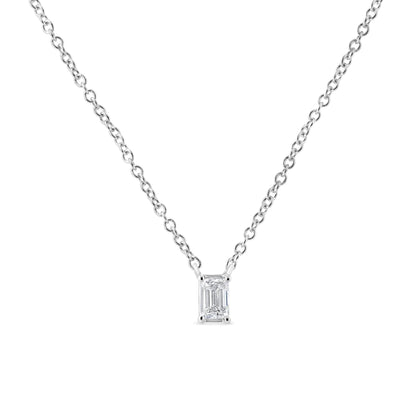 14K White Gold 1/3 Cttw Emerald Shape Solitaire Diamond 18" Pendant Necklace (G-H Color, VS2-SI1 Clarity) WEM Support (www.WEM.support)