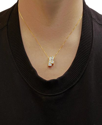 14K Yellow Gold 1 1/2 cttw Princess and Baguette Cut Diamond Geometric Pendant Necklace (H-I Color, VS1-VS2 Clarity) WEM Support (www.WEM.support)