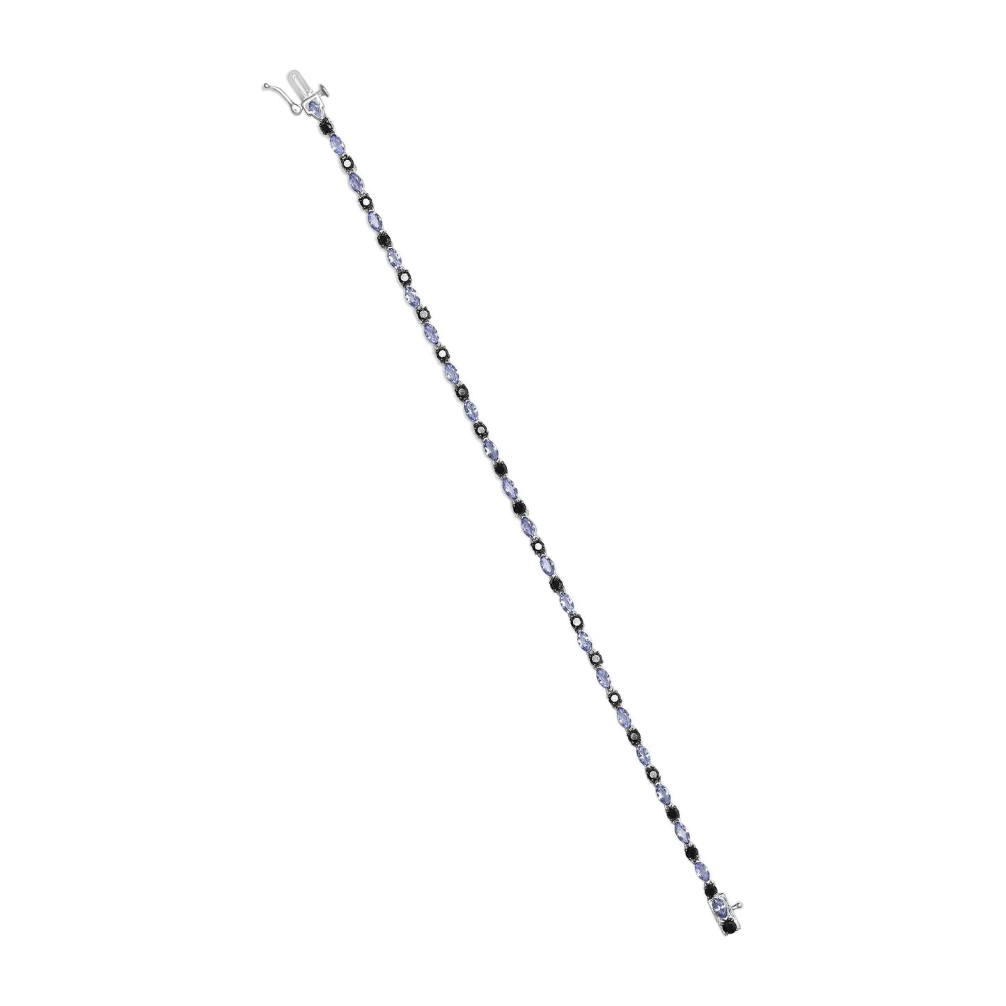 .925 Sterling Silber Armband mit 1 1/2 Cttw Schwarzen Diamanten und Blauem Tansanit (I2-I3 Reinheit, Schwarze Farbe) - Größe 7,25" WEM Support (www.WEM.support)