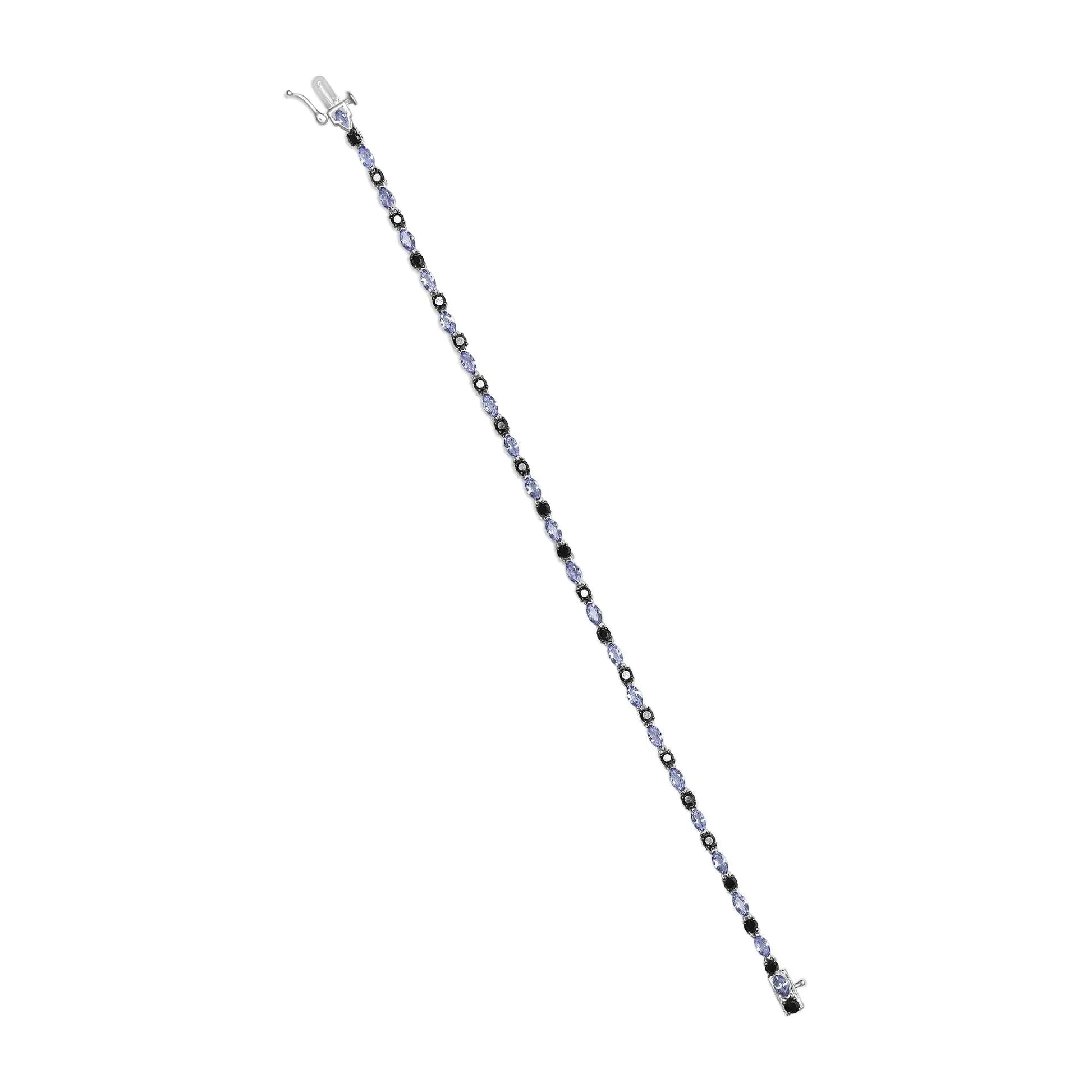 .925 Sterling Silber Armband mit 1 1/2 Cttw Schwarzen Diamanten und Blauem Tansanit (I2-I3 Reinheit, Schwarze Farbe) - Größe 7,25" WEM Support (www.WEM.support)