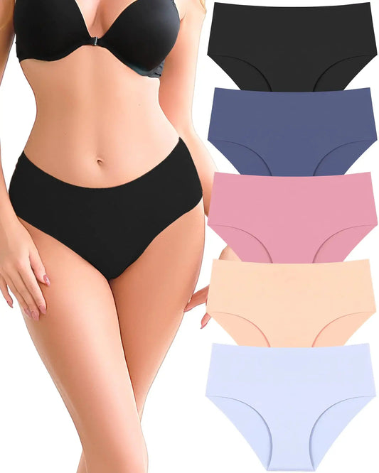 UNDER THE SEA Seamless Underwear for Women Mid Rise Brief Sexy No Show Bikini Panties Womens Cheeky 5 Pack XS-XL… Small Multicolor-b My Store