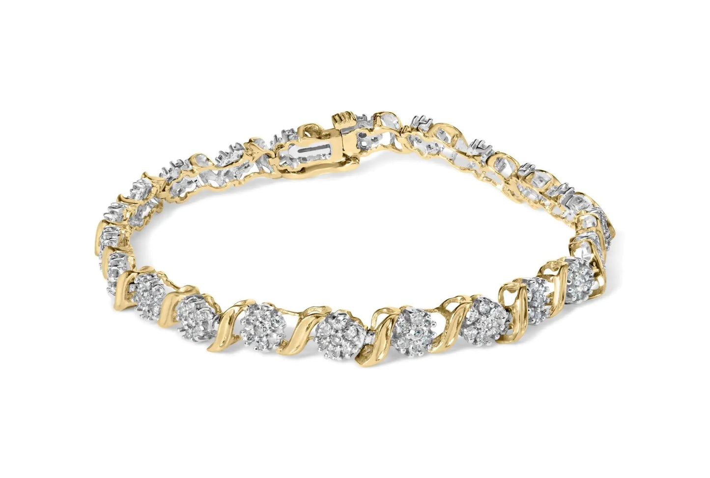 10K Yellow Gold 2.00 Cttw Round Cut Diamond 'S' Cluster Bracelet (J-K Color, I1-I2 Clarity) WEM Support (www.WEM.support)
