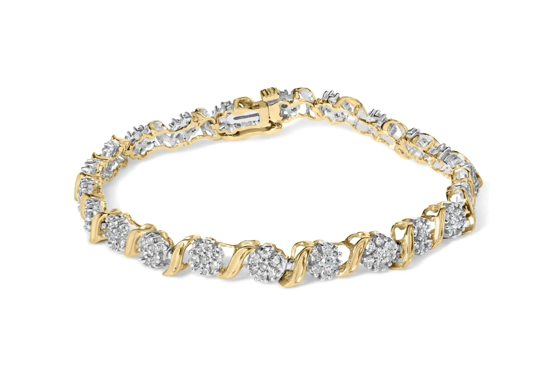 10K Yellow Gold 2.00 Cttw Round Cut Diamond 'S' Cluster Bracelet (J-K Color, I1-I2 Clarity) WEM Support (www.WEM.support)