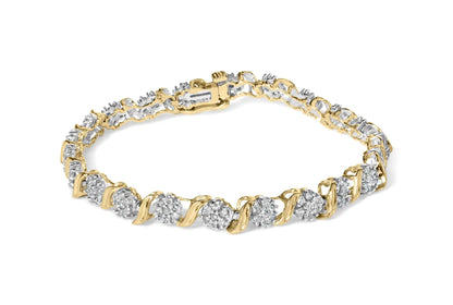 10K Yellow Gold 2.00 Cttw Round Cut Diamond 'S' Cluster Bracelet (J-K Color, I1-I2 Clarity) WEM Support (www.WEM.support)