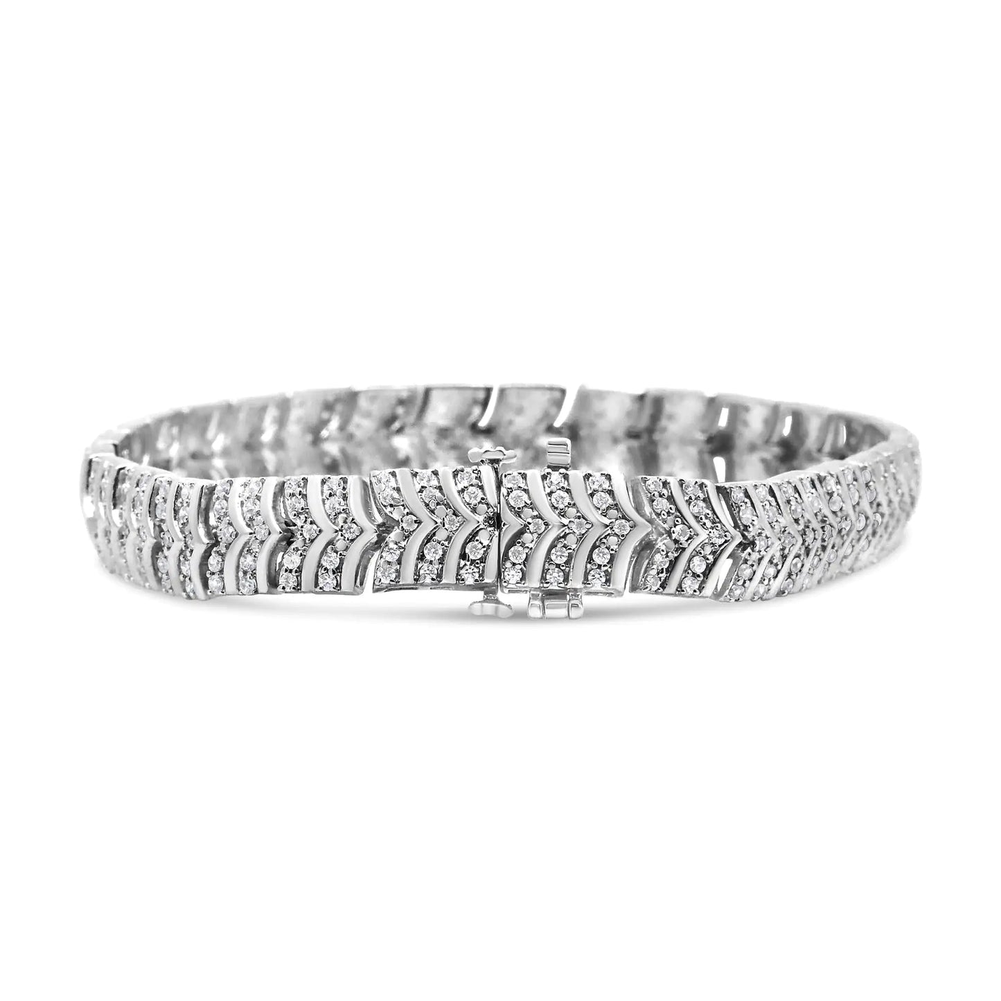 .925 Sterling Silver 3.00 Cttw Diamond Chevron Link Bracelet (I2-I3 Clarity, I-J Color) - Size 7.25" WEM Support (www.WEM.support)