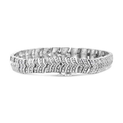 .925 Sterling Silver 3.00 Cttw Diamond Chevron Link Bracelet (I2-I3 Clarity, I-J Color) - Size 7.25" WEM Support (www.WEM.support)