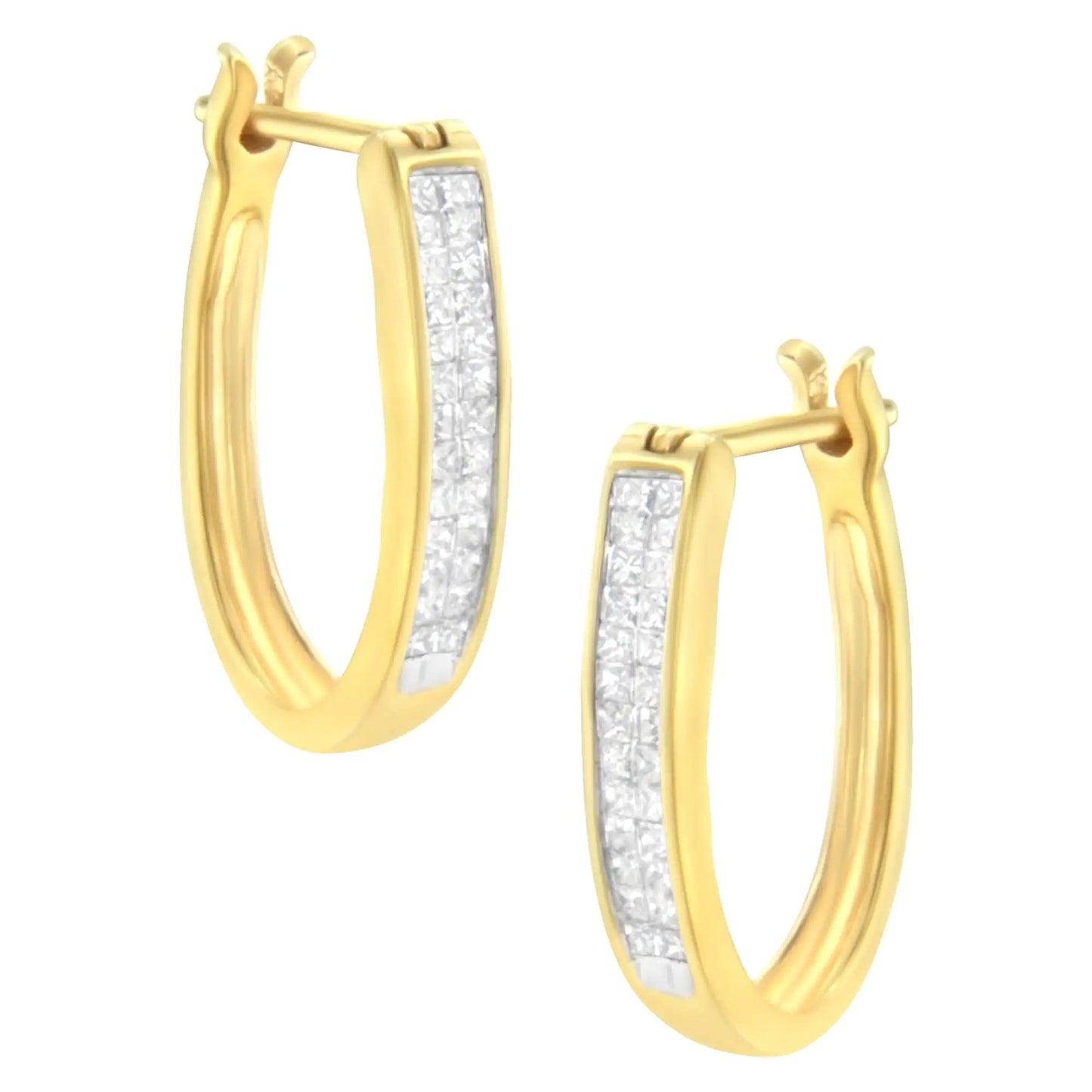 10K Yellow Gold 1/2 Cttw Invisible Set Princess-cut Diamond Hoop Earrings (H-I Color, SI2-I1 Clarity) WEM Support (www.WEM.support)