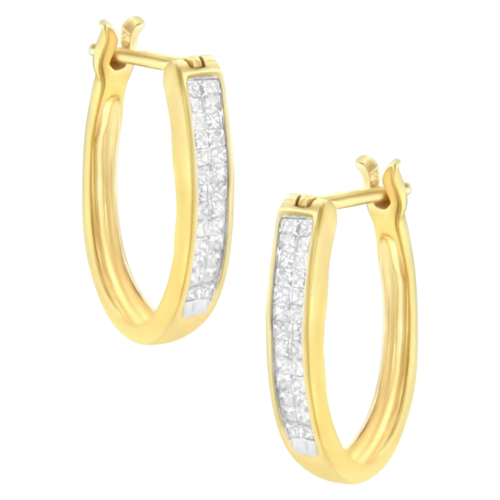 10K Yellow Gold 1/2 Cttw Invisible Set Princess-cut Diamond Hoop Earrings (H-I Color, SI2-I1 Clarity) WEM Support (www.WEM.support)