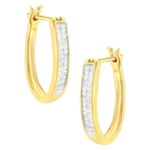 10K Yellow Gold 1/2 Cttw Invisible Set Princess-cut Diamond Hoop Earrings (H-I Color, SI2-I1 Clarity) WEM Support (www.WEM.support)