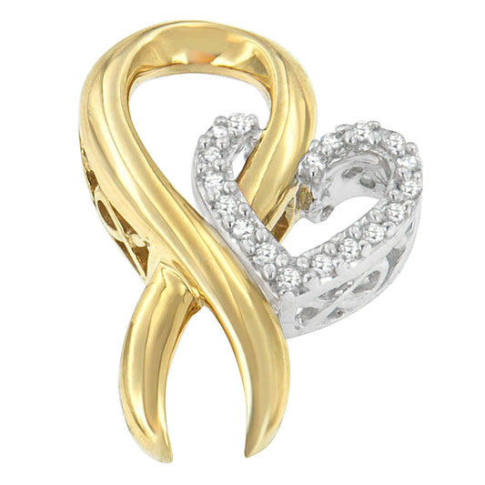 10K Yellow Gold and .925 Sterling Silver 1/10 cttw Diamond Heart Pendant Necklace (H-I, I1-I2) WEM Support (www.WEM.support)