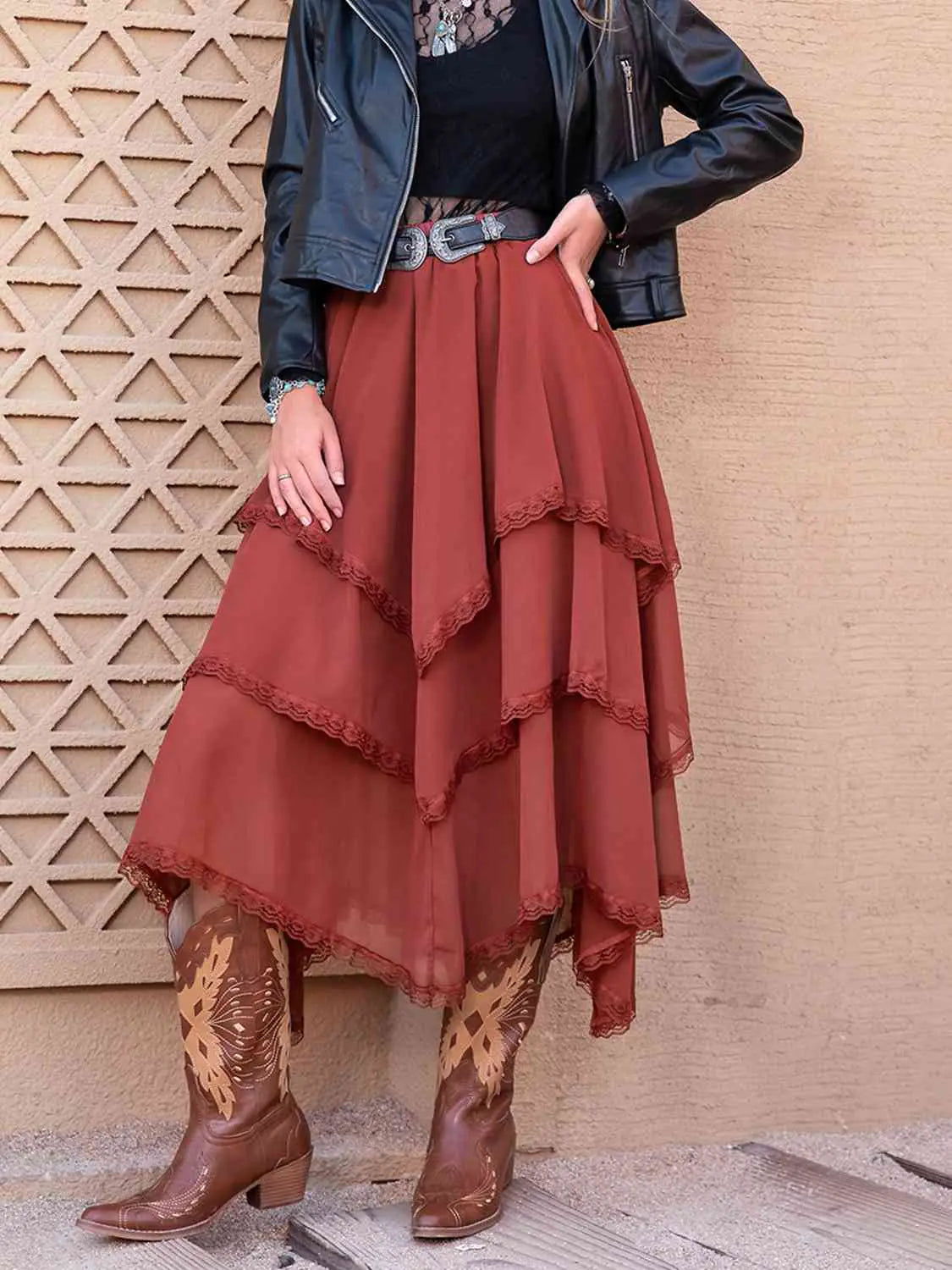 Tasha Tiered Midi Skirt- WEM Support (www.WEM.support)