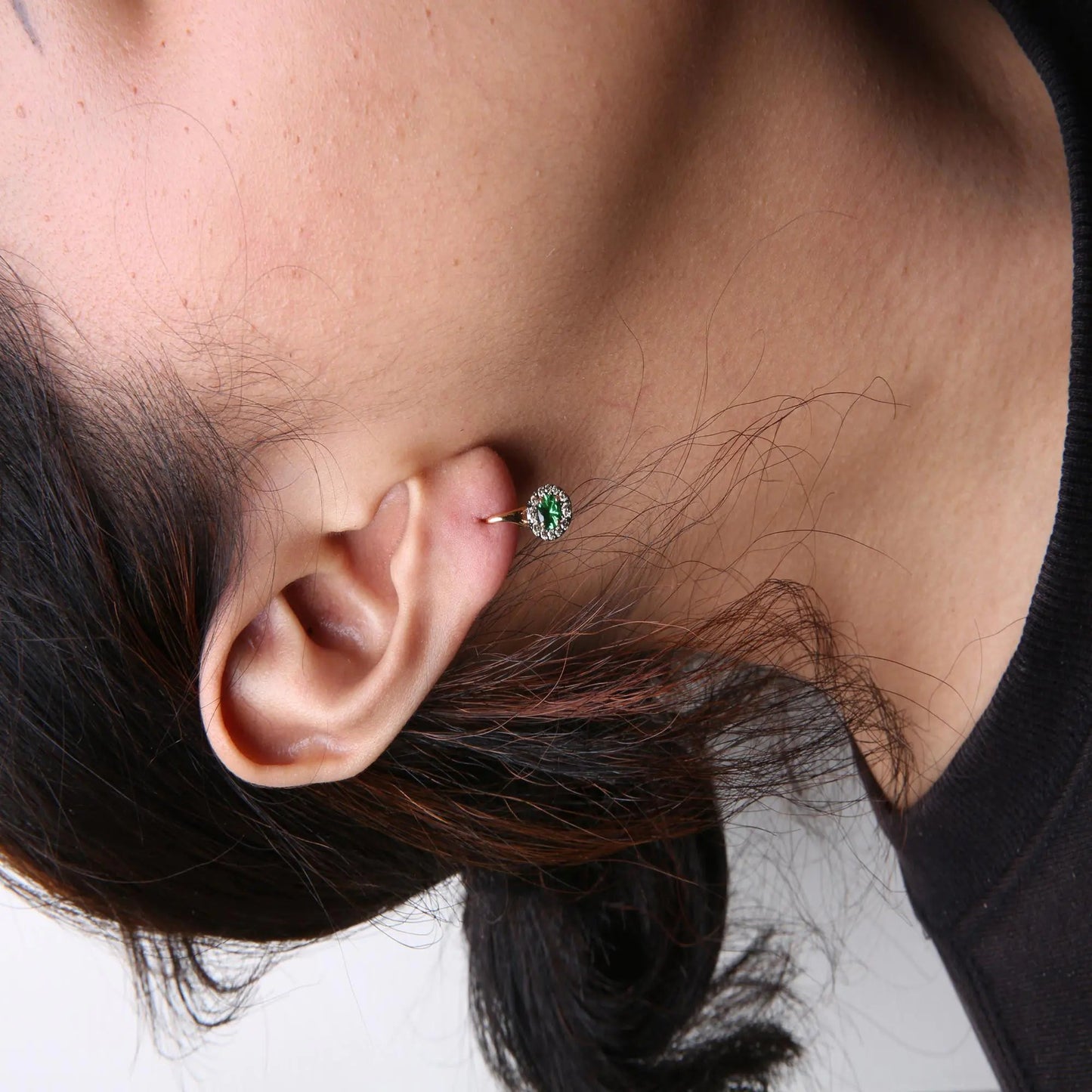 18K Rose and White Gold 3/8 Cttw Round Brown Diamonds and Round Green Tsavorite Gemstone Halo Drop Hoop Earrings (Brown Color, SI1-SI2 Clarity) WEM Support (www.WEM.support)