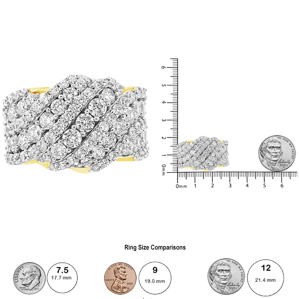 10K Yellow Gold 3.00 Cttw Diamond Multi Row Cluster Band Ring (I-J Color, I3 Clarity) WEM Support (www.WEM.support)