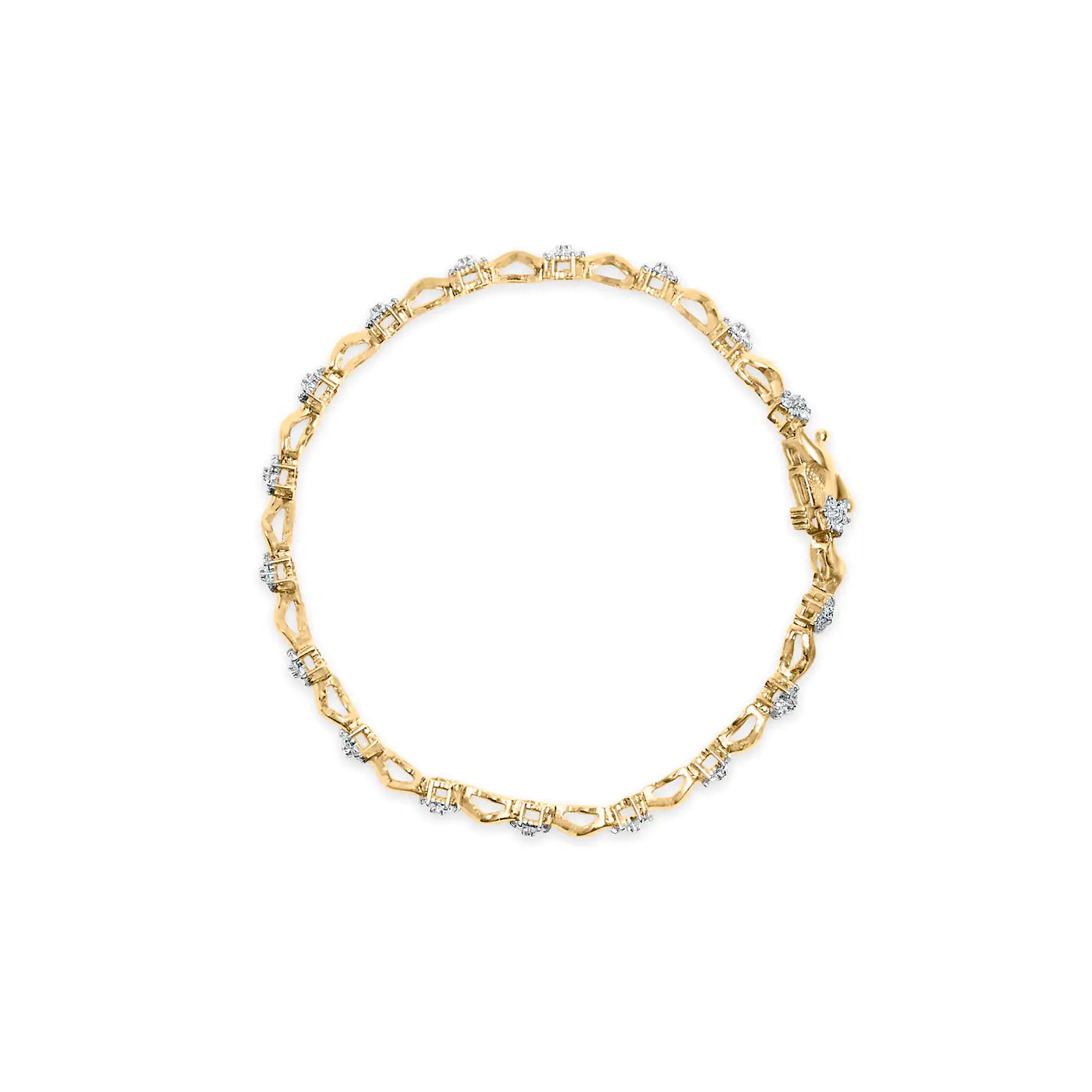 10k Yellow Gold 1.00 Cttw Round-Cut Diamond Floral S-Link 7.50" Bracelet (I-J Color, I2-I3 Clarity) WEM Support (www.WEM.support)