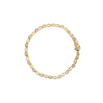 10k Yellow Gold 1.00 Cttw Round-Cut Diamond Floral S-Link 7.50" Bracelet (I-J Color, I2-I3 Clarity) WEM Support (www.WEM.support)