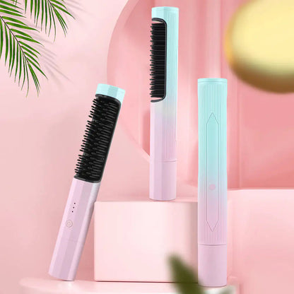 Straightening Comb Rechargeable Hair Wireless Straightener Curler Curling Straighten Dual-purpose Travel Portable USB Charging WEM Support (www.WEM.support)