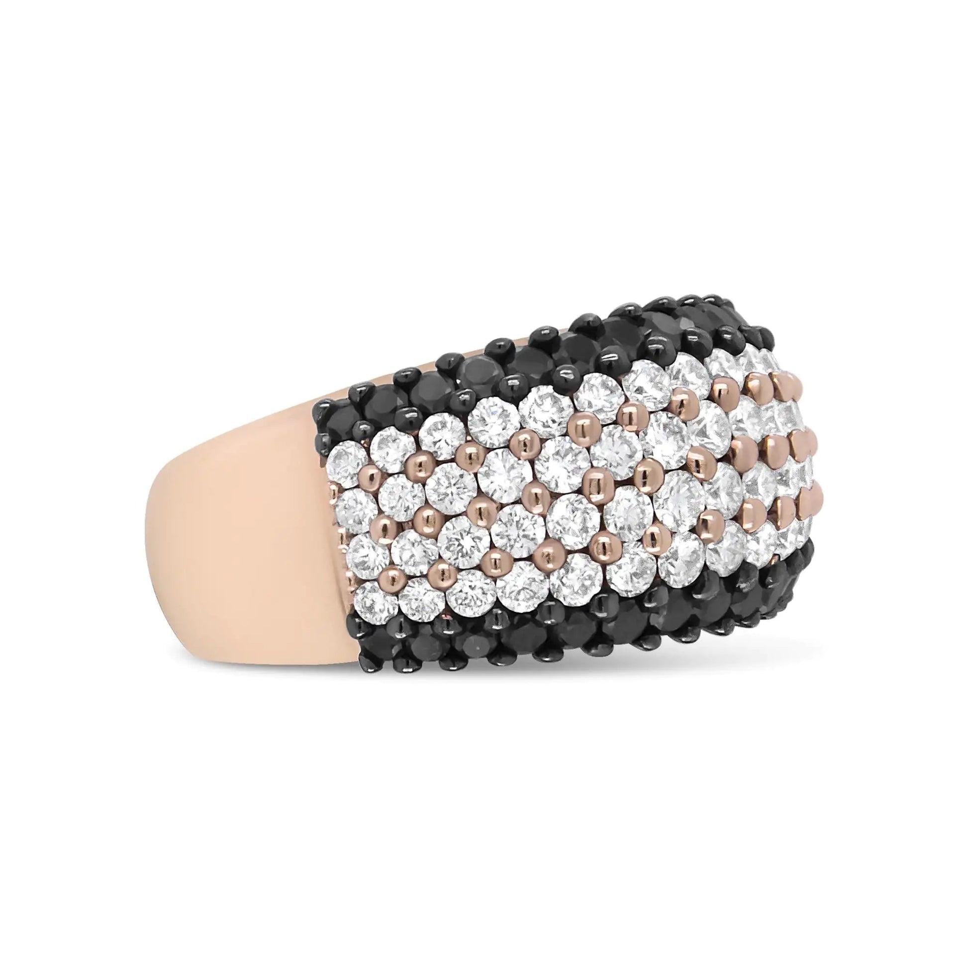 18K Rose Gold 2 1/5 Cttw Black and White Diamond 6 Row Band Ring (F-G and Black Color, VS1-VS2 Clarity) WEM Support (www.WEM.support)