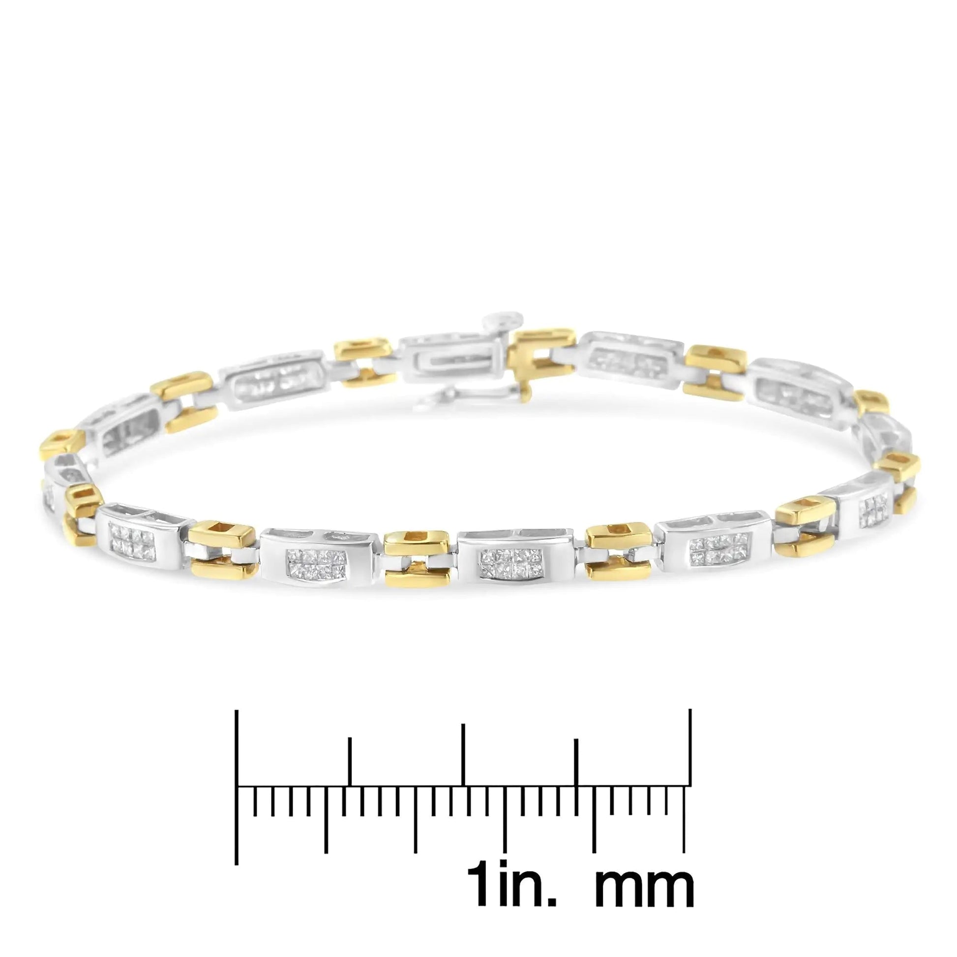 10K Two-Tone Gold Princess Cut Diamond Geo Link Bracelet (1.00 cttw, H-I Color, SI1-SI2 Clarity) WEM Support (www.WEM.support)