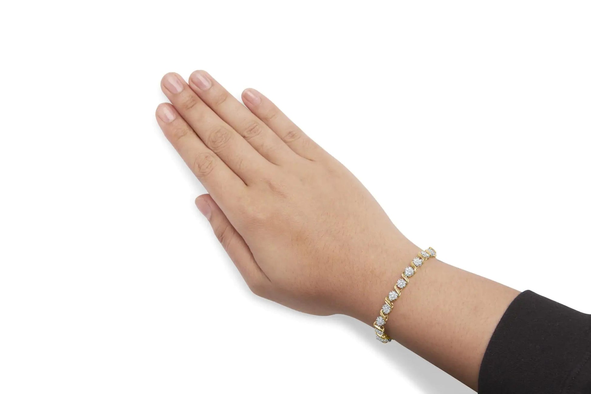 10K Yellow Gold 2.00 Cttw Round Cut Diamond 'S' Cluster Bracelet (J-K Color, I1-I2 Clarity) WEM Support (www.WEM.support)