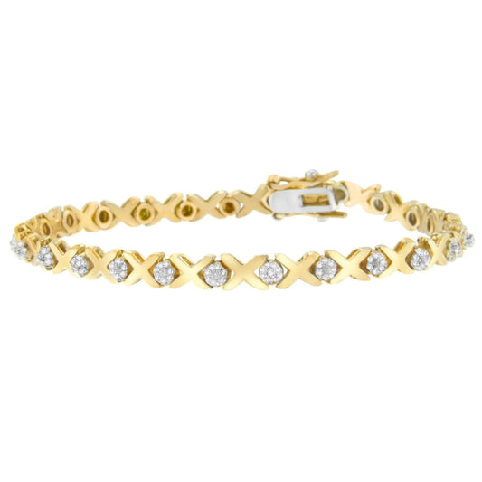 10K Yellow Gold Round Cut Diamond Bracelet (0.03 cttw, I-J Color, I2-I3 Clarity) WEM Support (www.WEM.support)