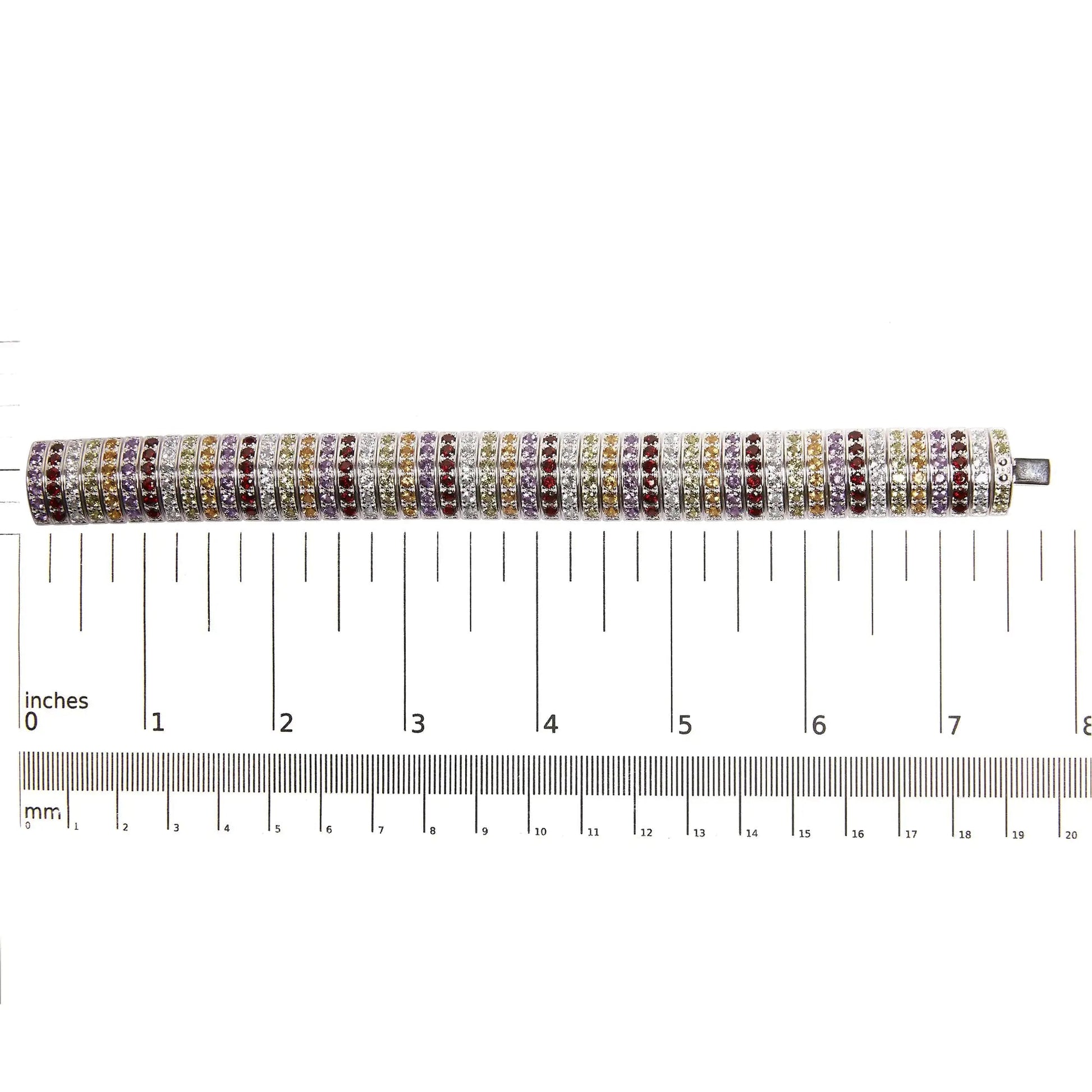.925 Sterling Silver Multi Row Rainbow Gemstone  Bangle Bracelet - 7.5" Inches WEM Support (www.WEM.support)