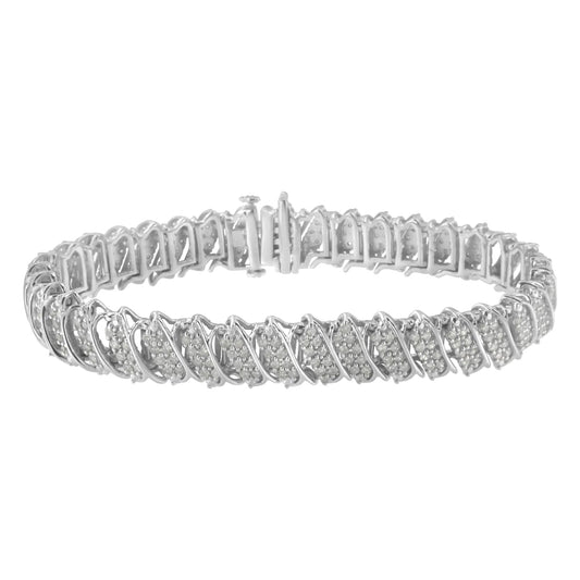 .925 Sterling Silver 3.0 Cttw Diamond Multi Row Cluster Slanted Wave Link 7-¼” Tennis Bracelet (I-J Color, I2-I3 Clarity) WEM Support (www.WEM.support)